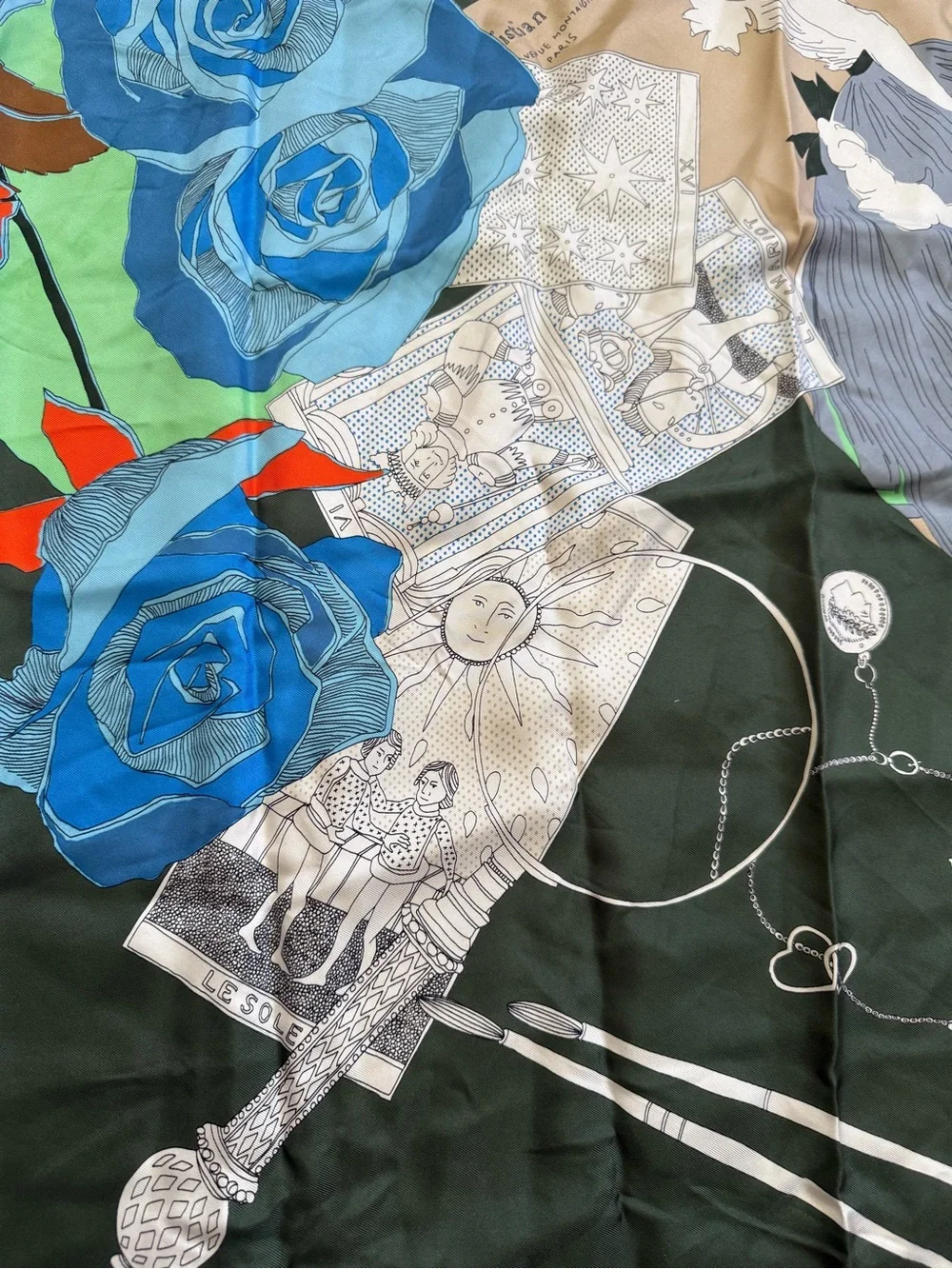 Dior Navy and Cream Silk Scarf with Orange Accent